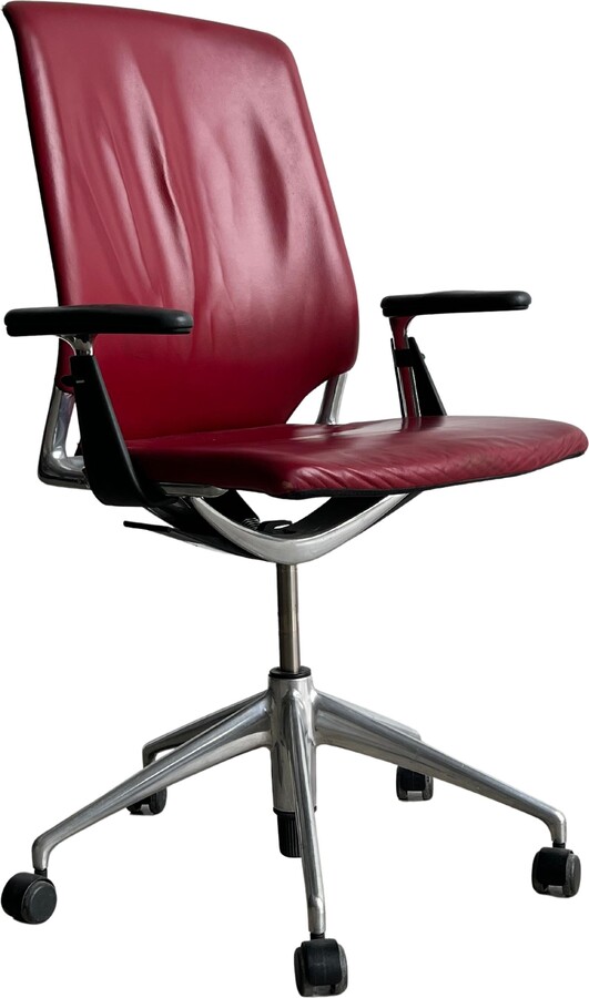 Alberto Meda Italian Office Chair For Vitra In Red Leather 1990