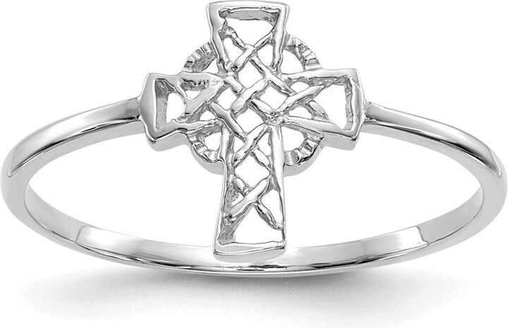 Diamond2Deal 14k White Gold Polished Celtic Cross Ring