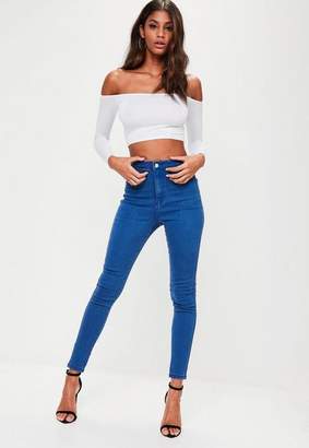 Missguided High Waisted Skinny Jeans Mid Blue