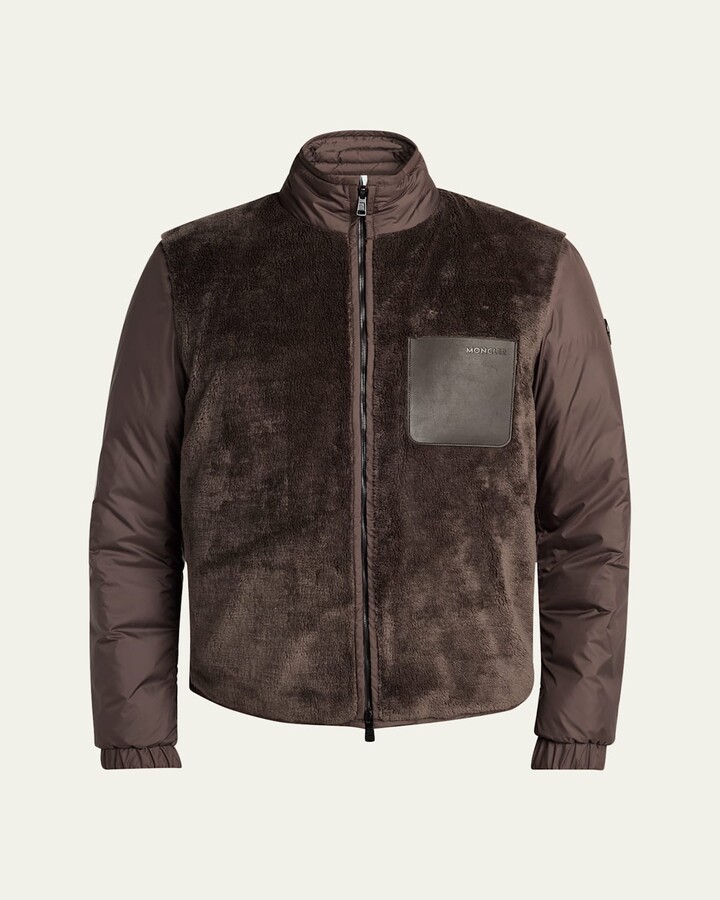 Moncler Men's Edit Dark Brown Teddy Fleece and Padded Reversible Livra Jacket