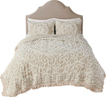 Alxfarton Tufted Cotton Chenille Medallion Fringe Coverlet Mini Set Taupe King/Cal King