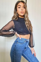 Thumbnail for your product : boohoo Petite Mesh Volume Sleeve Crop Top