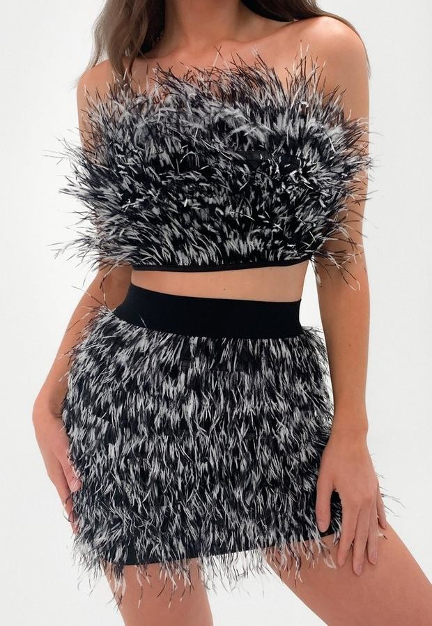Missguided Premium Black Tipped Feather Bandeau Crop Top - ShopStyle