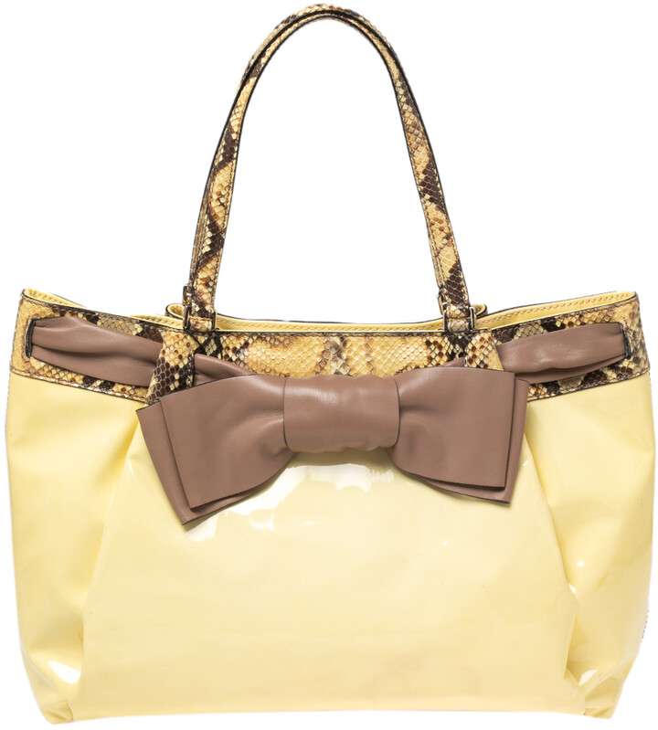 Valentino White/Brown Patent Leather and Python Large Aphrodite Bow Bag ...