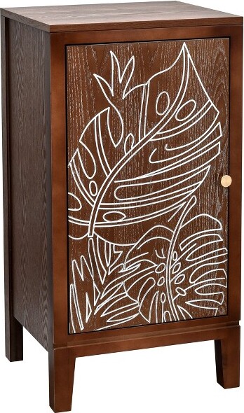 eHemco eHemcoTropicalMonsteraDoorAccentEndTable,ModernRetroStyle,16.5x14x31Inches,AntiqueWalnutFinish