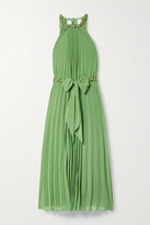 Thumbnail for your product : Zimmermann Sunray Belted Pleated Chiffon Midi Dress - Green
