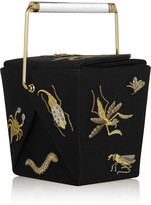 Thumbnail for your product : Charlotte Olympia Take Me Away embroidered satin-crepe clutch