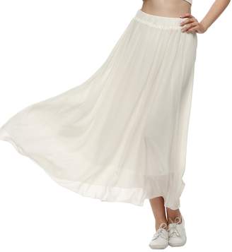 ACEVOG Women Chiffon Pleated Elastic Waist Skirt Long Maxi Dress XL