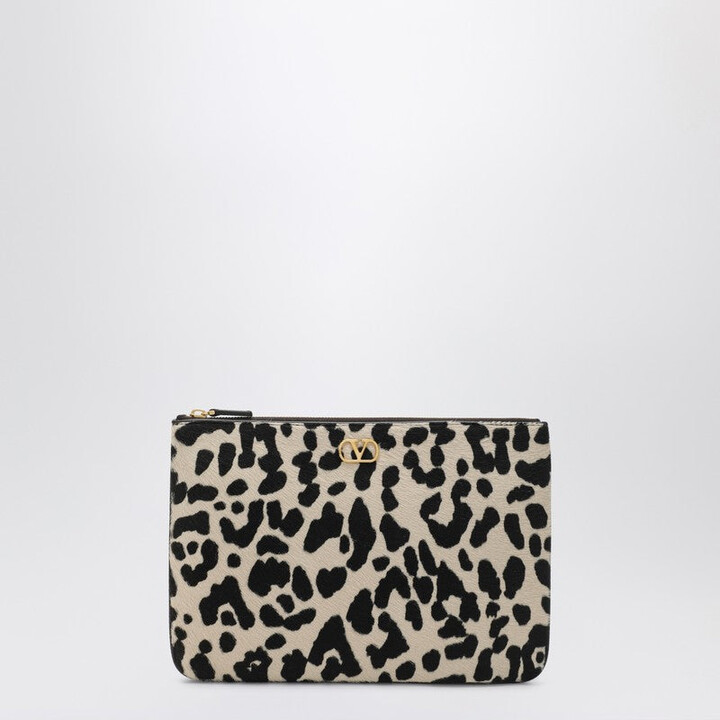 Valentino Garavani Animal-Print Pony-Effect V Logo Signature Pouch