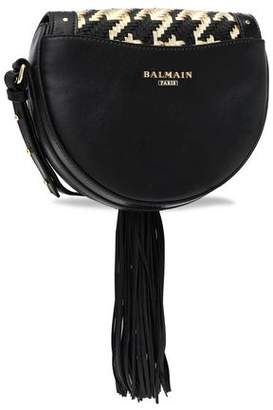 Balmain Houndstooth-paneled Tasseled Leather Shoulder Bag