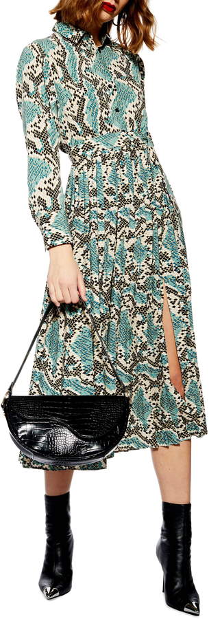 topshop python pleated shirt dress