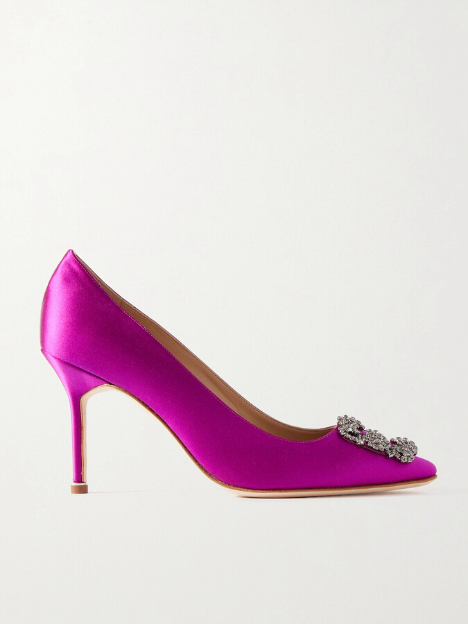 Manolo Blahnik Hangisi 90 Crystal-embellished Satin Pumps - Purple