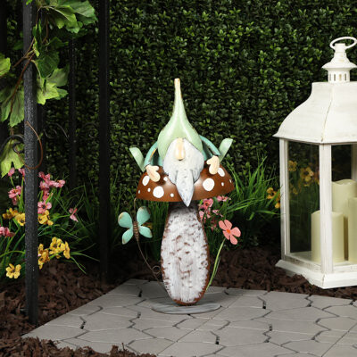 Alpine 20"H Metal Gnome Iron Décor with Mushroom for Garden & Lawn