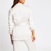 Thumbnail for your product : River Island Cream ruched sleeve tie belted blazer