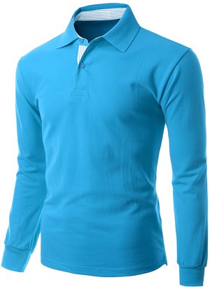 Xpril Mens Casual Basic Sporty Long Sleeve Polo Collar T shirts size XL
