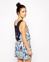 Thumbnail for your product : Liquorish Tie Dye Beach Playsuit With Lace Back - Blue