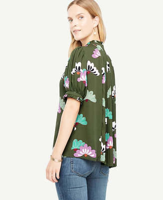Ann Taylor Floral Pleated Puff Sleeve Popover