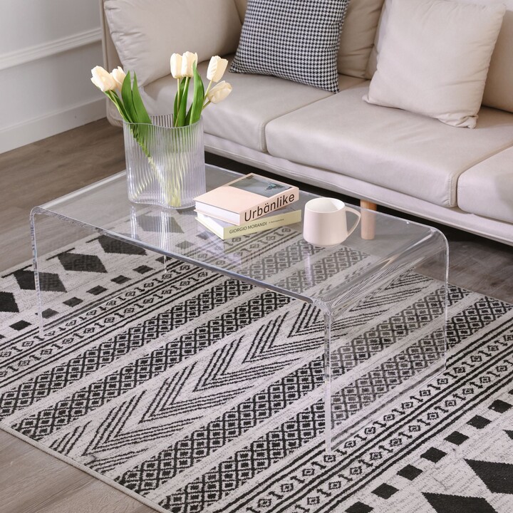 Royalcraft 35" Long Rectangle All Acrylic Waterfall Coffee Table, Black