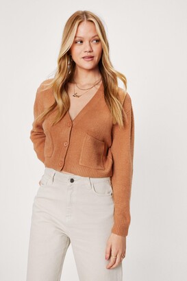 Nasty Gal Womens Pocket Detail Button Down Cropped Knit Cardigan
