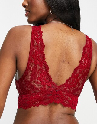 Figleaves Fuller Bust Millie stretch lace longline bralette in red