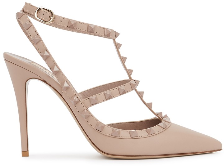 Valentino Valentino Garavani Rockstud 100 Almond Leather Pumps