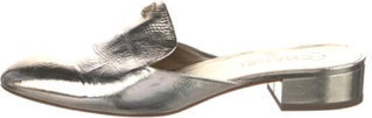 Chanel Leather Mules Gold Interlocking CC Logo Semi-Pointed Toes Designer