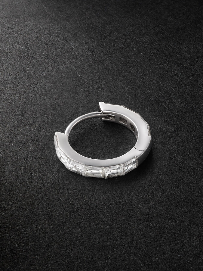 Maria Tash 8mm Invisible Set Baguette Eternity 18-Karat White Gold Diamond Single Hoop Earring
