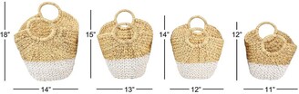 COSMO BY COSMOPOLITAN Oval Natural and White Dip-Dyed Water Hyacinth Wicker Storage Baskets with Round Handles - Set of 4