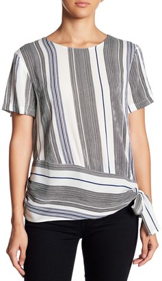 Lush Short Sleeve Striped Side Tie Blouse