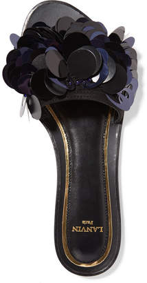 Lanvin Sequined Leather Slides - Black