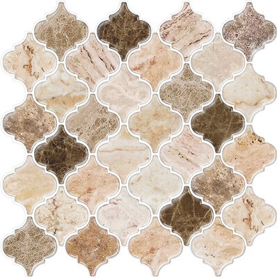 clevermosaics 12" x 12" Arabesque Beige Peel and Stick Backsplash Mosaic Vinyl Tile Thicker Upgrade Design