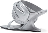 Thumbnail for your product : Rick Owens Gathered Metallic Twill And Textured-leather Wedge Sandals