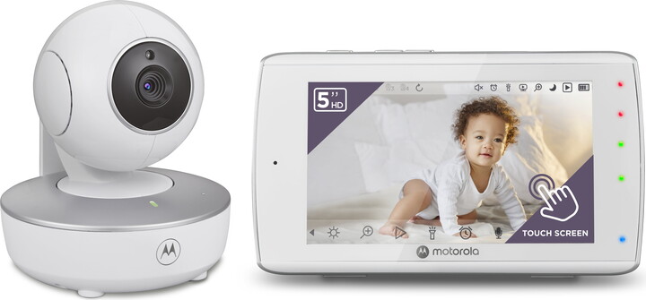 Motorola VM36XL Touch Connect 5" HD Wi-Fi Video Baby Monitor with Touch Screen, Remote Pan, Tilt & Zoom Camera, Lullabies, Room Temperature Sensor and Two-Way Audio, White