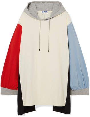 Sjyp Oversized Hooded Color-block Cotton-jersey Mini Dress