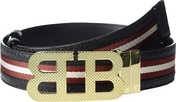 Bally Iconic Buckle Mirror Stripe Belt in Black for Men