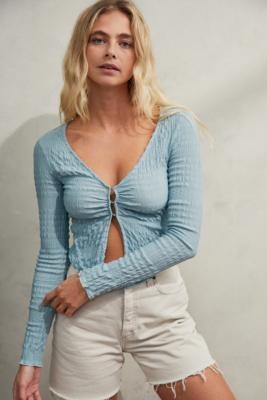 Urban Outfitters Shea Textured Hook & Eye Top - Blue XL at - ShopStyle