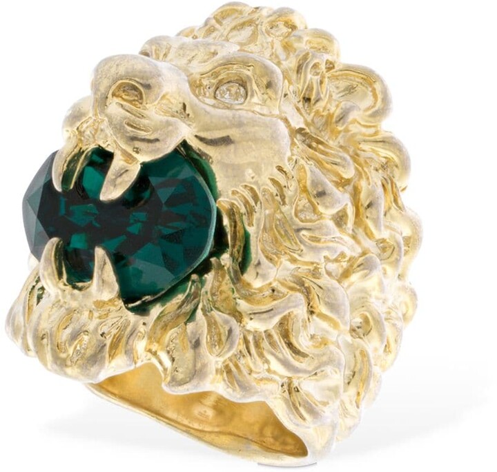 Gucci Lion head motif crystal ring - ShopStyle