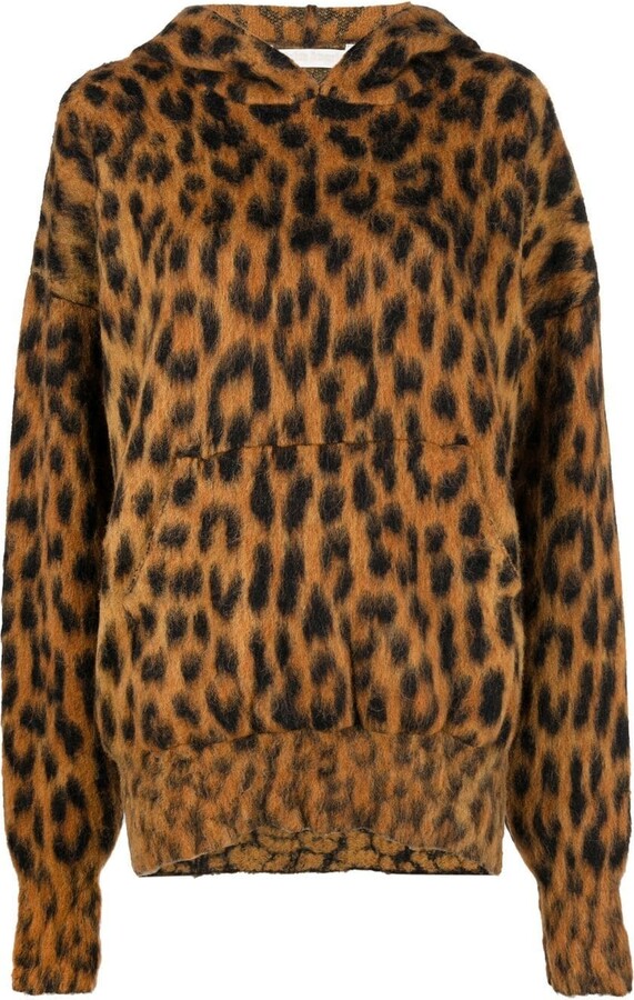 LQJstore Women Ruffle Leopard Print Sweatshirt Long Sleeve Fleece Winter Fuzzy Hoodie Pullover 