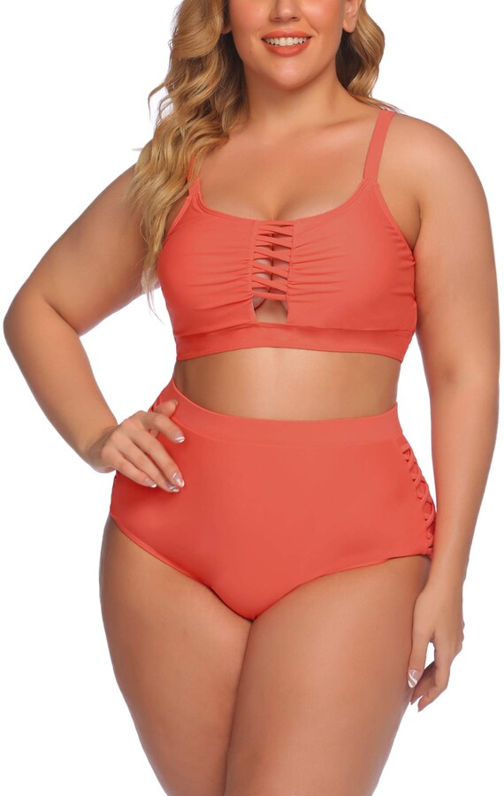 sum Styrke høj IN'VOLAND Women Plus Size Swimsuit High Waisted Hollow Out Two Pieces Sexy Bikini  Bathing Suit Swimwear Orange - ShopStyle