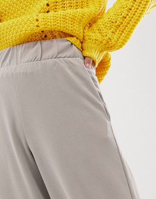 Monki cropped wide leg trousers with elastic waist in dark beige