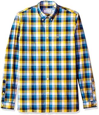 Lacoste Men's Long Sleeve Poplin Check Button Down Collar Reg Fit Woven Shirt