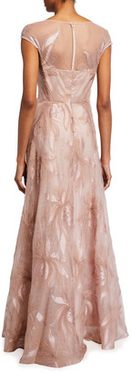 Rickie Freeman For Teri Jon Cap-Sleeve 3D Applique Gown