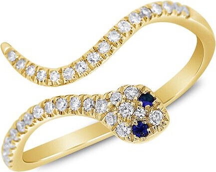 14kt Gold Round Diamond Accented Snake Ring
