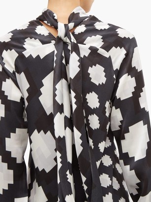 Marni High-neck Pixel-print Satin Maxi Dress - Black White