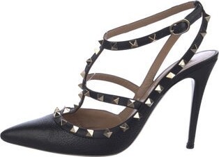 Valentino Rockstud Accents Leather T-Strap Pumps