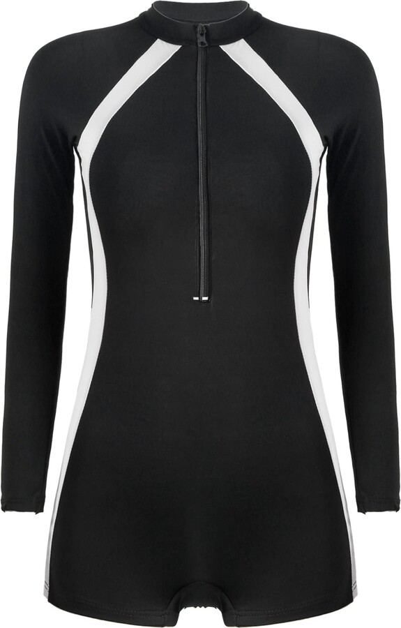 ranrann Womens Boyleg One Piece Swimsuit Long Sleeve Surf Rash Guard