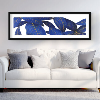 Lark Manor Abstract Modern Blue Leaves | Floral Bedroom Framed Print