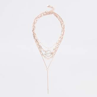 River Island Womens Rose Gold colour paved ring layered necklace
