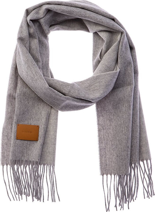 Vince Double-Face Solid Long Leather-Trim Wool & Cashmere-Blend Scarf