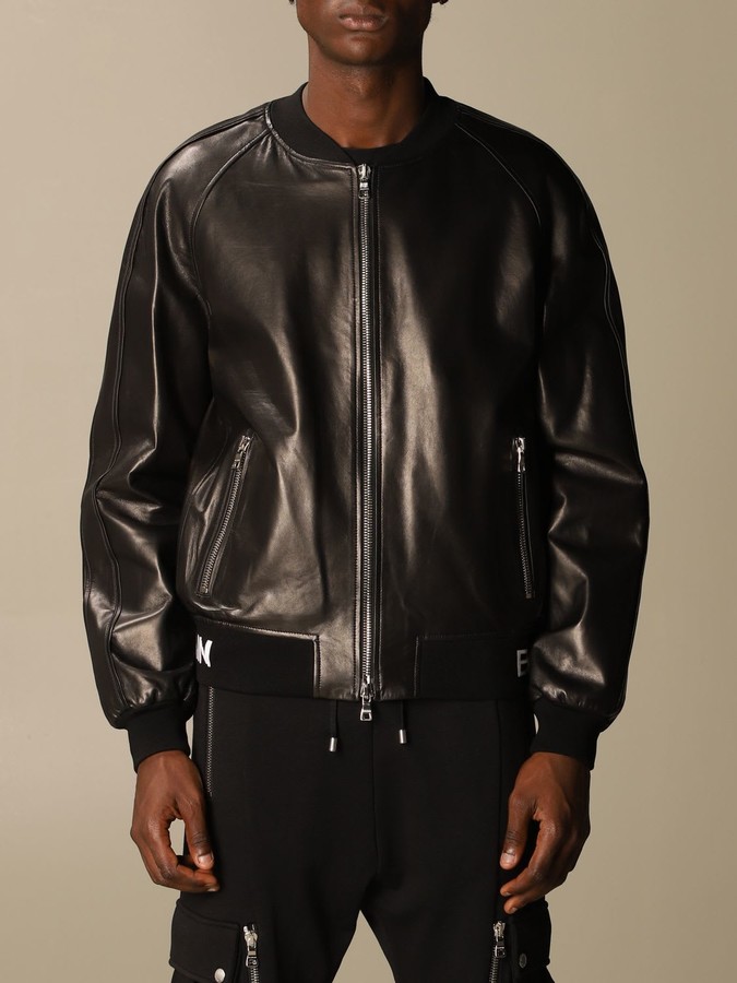 balmain leather bomber jacket